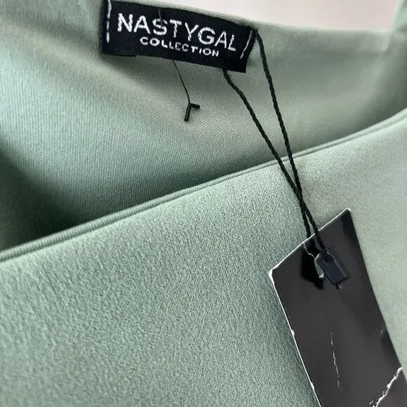 Nasty Gal Square Neck Split Hem Midi Sage Dress Size 4 - Picture 7 of 16